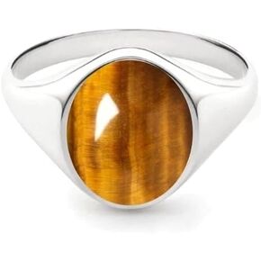 Natural Tiger Eye Handmade Signet Ring for Men – Oval Cabochon Yellow Stone – 925 Sterling Silver Gemstone Ring – Handmade Jewelry Gift for Father, Mother, Teacher in Saudi Arabia