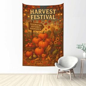 TWILFLNEX Harvest Festival Tapestry Fall Decor – Autumn Pumpkin Patch Wall Hanging, Rustic Thanksgiving Tapestry, Farmhouse Seasonal Wall Blanket, Cozy Autumn Abundance Scene, Soft Flannel 60"x40" in Saudi Arabia