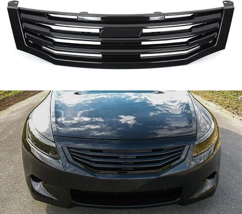 MU Style Glossy Black Horizontal Front Grill Grille Compatible With 2008-2010 8th Gen Honda Accord 4 Door Sedan Models Only in Saudi Arabia