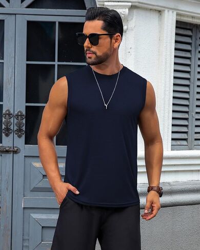 KAWATA Men's Tank Top Sleeveless Tee Muscle Workout Gym Shirts Lightweight Athletic Running Bodybuilding Shirt in Saudi Arabia