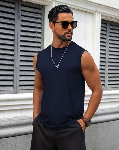 KAWATA Men's Tank Top Sleeveless Tee Muscle Workout Gym Shirts Lightweight Athletic Running Bodybuilding Shirt in Saudi Arabia