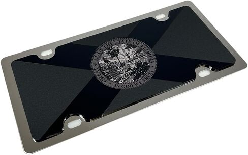 Eurosport Daytona Black w/Black Mirror & Gray Scale Crest State Flag License Plate for Florida (Chrome) in Saudi Arabia