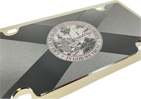 Eurosport Daytona Black w/Black Mirror & Gray Scale Crest State Flag License Plate for Florida (Chrome) in Saudi Arabia