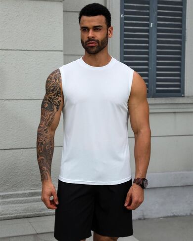 KAWATA Men's Tank Top Sleeveless Tee Muscle Workout Gym Shirts Lightweight Athletic Running Bodybuilding Shirt in Saudi Arabia