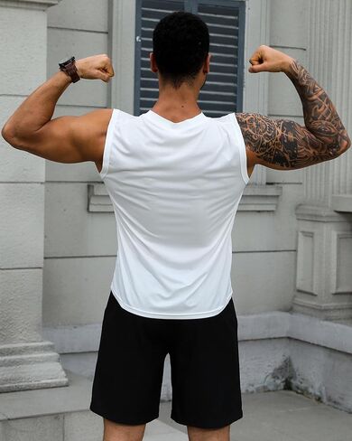 KAWATA Men's Tank Top Sleeveless Tee Muscle Workout Gym Shirts Lightweight Athletic Running Bodybuilding Shirt in Saudi Arabia
