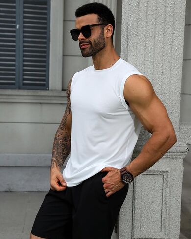 KAWATA Men's Tank Top Sleeveless Tee Muscle Workout Gym Shirts Lightweight Athletic Running Bodybuilding Shirt in Saudi Arabia