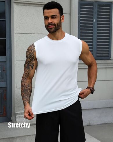 KAWATA Men's Tank Top Sleeveless Tee Muscle Workout Gym Shirts Lightweight Athletic Running Bodybuilding Shirt in Saudi Arabia