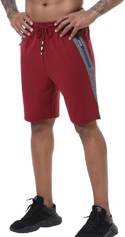 Mens Casaul Cotton Shorts Drawstring Zipper Pockets Elastic Waist for Sports in Saudi Arabia