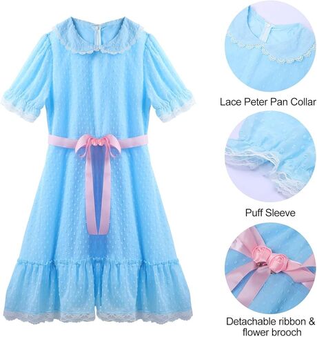 Women Halloween Twin Cosplay Dress Blue Puff Sleeve Lolita Dresses with Socks Creepy Sisters Costume Outfits in Kuwait