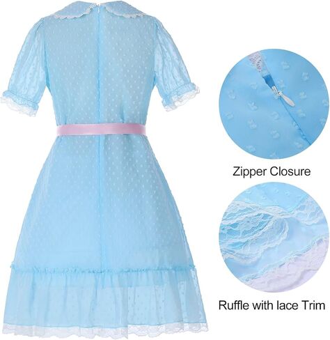 Women Halloween Twin Cosplay Dress Blue Puff Sleeve Lolita Dresses with Socks Creepy Sisters Costume Outfits in Kuwait