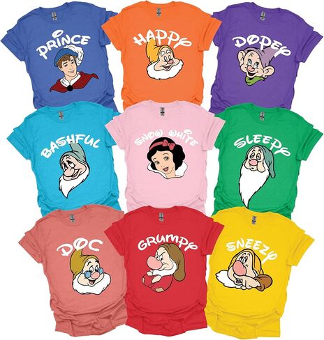 قمصان الأقزام السبعة، تي شيرت مخصص بياض الثلج والأمير والملكة الشريرة والأقزام السبعة in Kuwait