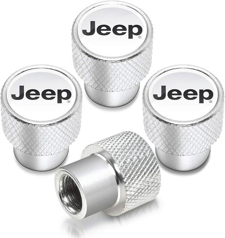 iPick Image for Jeep in White on Shining Silver Aluminum Tire Valve Stem Caps in Saudi Arabia