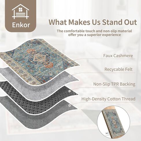سجاد Enkor Runner للممر، 2x6 سجاد أرضية ناعم غير قابل للانزلاق للمطبخ، سجادة حديثة لغرفة المعيشة وغرفة النوم والمدخل باللون الأخضر in Kuwait