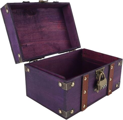 Health Gear Vintage Wooden Storage Box with Lock, Violet Color Wooden Treasure Chest Box with Lock Rectangle Antique Wood Jewelry Storage Box Decorative Handmade Case Organizer in Saudi Arabia