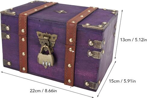 Health Gear Vintage Wooden Storage Box with Lock, Violet Color Wooden Treasure Chest Box with Lock Rectangle Antique Wood Jewelry Storage Box Decorative Handmade Case Organizer in Saudi Arabia