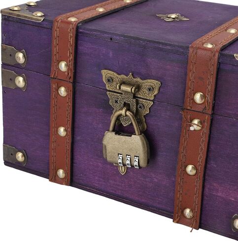 Health Gear Vintage Wooden Storage Box with Lock, Violet Color Wooden Treasure Chest Box with Lock Rectangle Antique Wood Jewelry Storage Box Decorative Handmade Case Organizer in Saudi Arabia