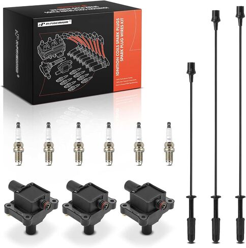 A-Premium 3 Ignition Coil with 3 Spark Plug Wire and 6 Iridium Spark Plug Compatible with Mercedes-Benz C280 1994-1996, C36 AMG 1995-1996, E320 1994-1995, S320/SL320 1994-1996, 300CE/300E/300TE 1993 in Saudi Arabia