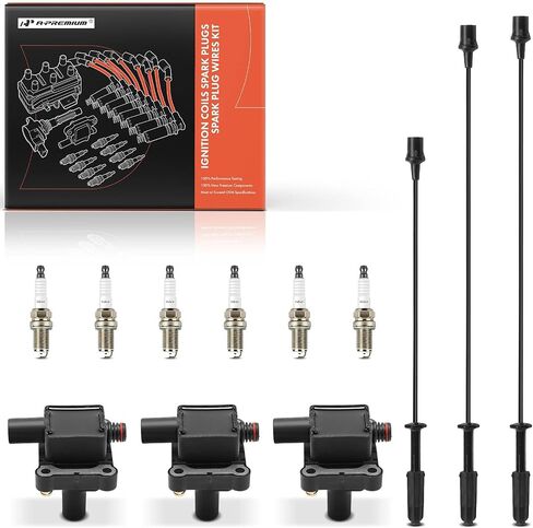 A-Premium 3 Ignition Coil with 3 Spark Plug Wire and 6 Iridium Spark Plug Compatible with Mercedes-Benz C280 1994-1996, C36 AMG 1995-1996, E320 1994-1995, S320/SL320 1994-1996, 300CE/300E/300TE 1993 in Saudi Arabia