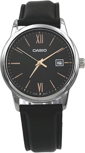 Casio MTP-V002L-1B3 Men's Standard Dress Analog Black Leather Band Silver Dial Date Watchh in Saudi Arabia