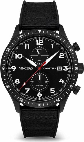 ساعة يد فاخرة للرجال من Vincero - ساعة Altitude للرجال مع سوار كوردورا من النايلون، ساعة يد إيطالية للرجال، ساعة تناظرية 44 ملم مع حركة كوارتز يابانية (أسود مطفي/أحمر) in Kuwait