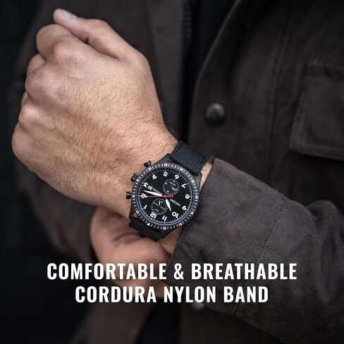 ساعة يد فاخرة للرجال من Vincero - ساعة Altitude للرجال مع سوار كوردورا من النايلون، ساعة يد إيطالية للرجال، ساعة تناظرية 44 ملم مع حركة كوارتز يابانية (أسود مطفي/أحمر) in Kuwait