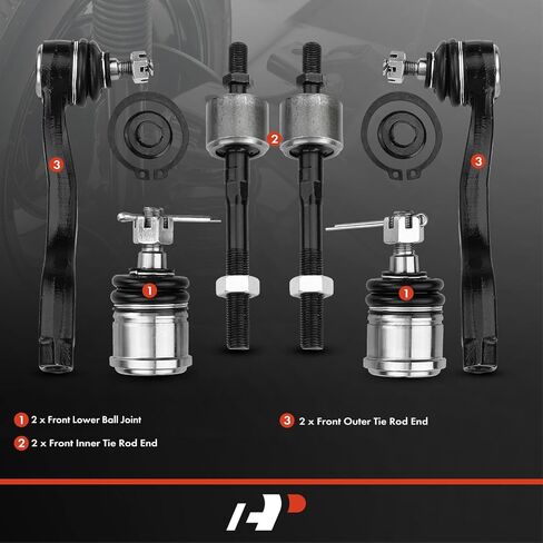 A-Premium Set of 6, Front Lower Ball Joint, Inner Outer Tie Rod End, Compatible with Honda Civic 1988-1991, CRX 1988-1991 in Saudi Arabia