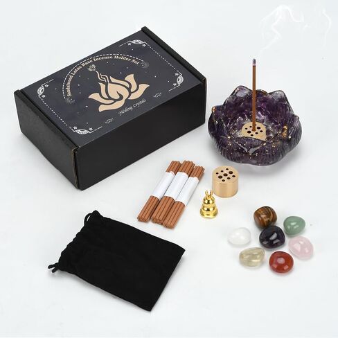 مجموعة حامل بخور اللوتس الكريستالي، وعاء ديكور زهرة اللوتس المزخرف مقاس 3.15 × 3.15 × 1.5 بوصة، حامل أعواد البخور مع صائد الرماد (أرجواني) in Kuwait