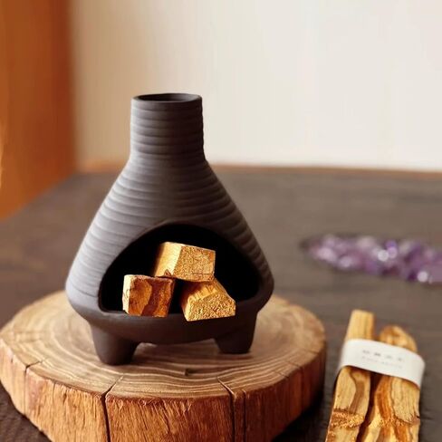 Ceramic Palo Santo Holder Burner, Handmade Incense Burner, Cone Ash Catcher Smudge Bowl for Meditation Yoga Home Decor Incense Holder, Black in Saudi Arabia