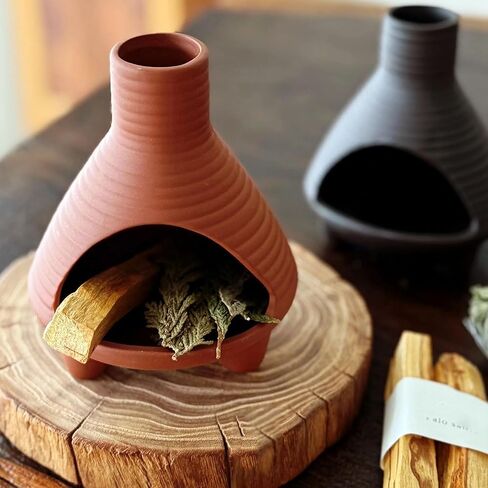 Ceramic Palo Santo Holder Burner, Handmade Incense Burner, Cone Ash Catcher Smudge Bowl for Meditation Yoga Home Decor Incense Holder, Black in Saudi Arabia