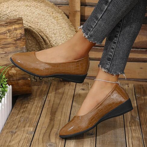 Women's Ballet Flats Business Office Work Dress Shoes Low Wedge Round Toe Slip-Ons Comfortable Dressy Casual Flats for Women in Saudi Arabia