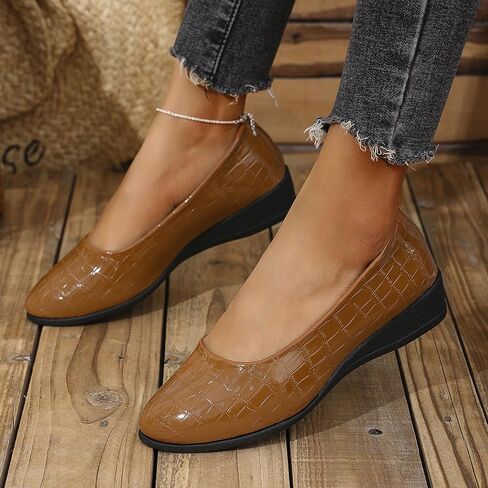 Women's Ballet Flats Business Office Work Dress Shoes Low Wedge Round Toe Slip-Ons Comfortable Dressy Casual Flats for Women in Saudi Arabia