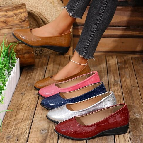 Women's Ballet Flats Business Office Work Dress Shoes Low Wedge Round Toe Slip-Ons Comfortable Dressy Casual Flats for Women in Saudi Arabia