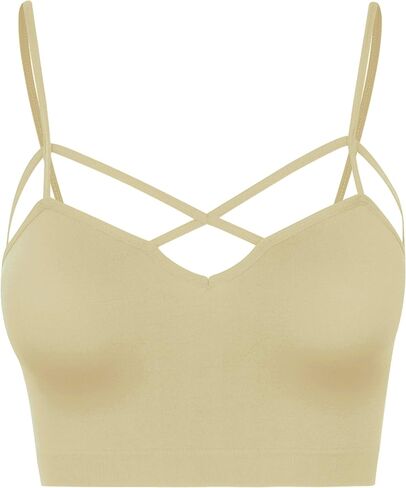 Re.Born Womens Seamless Crisscross Front Strappy Cutout Cage Crop Top Bralette Bra with Removable Pad [S-3XL][1-4 Sets] in Saudi Arabia