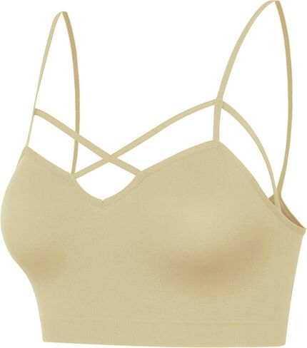 Re.Born Womens Seamless Crisscross Front Strappy Cutout Cage Crop Top Bralette Bra with Removable Pad [S-3XL][1-4 Sets] in Saudi Arabia
