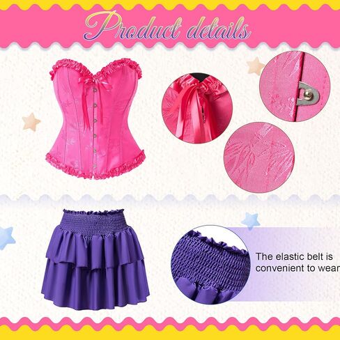 5 Pcs Pink and Purple Striped Halloween Cat Costume for Adult Dress up Corset Tops Skirt Tail Ears High Socks in Saudi Arabia