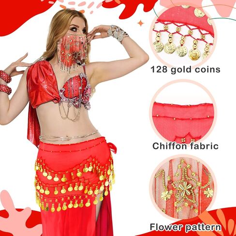 Mepase 1 Set Belly Dancer Outfit Belly Dance Hip Scarf Face Veil with Beads Sequins for Women Halloween Costume Accessory in Saudi Arabia