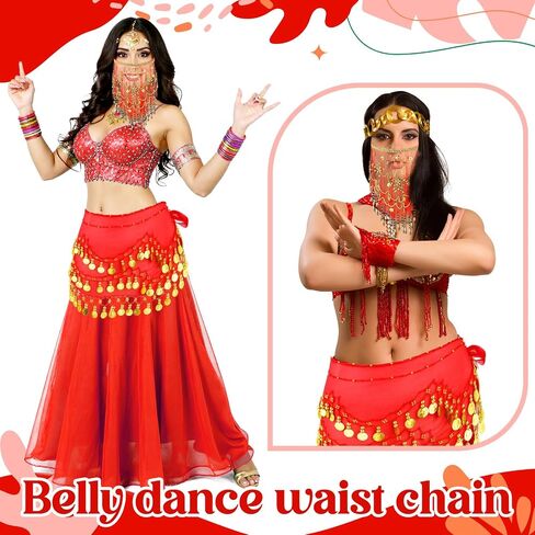 Mepase 1 Set Belly Dancer Outfit Belly Dance Hip Scarf Face Veil with Beads Sequins for Women Halloween Costume Accessory in Saudi Arabia