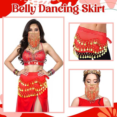 Mepase 1 Set Belly Dancer Outfit Belly Dance Hip Scarf Face Veil with Beads Sequins for Women Halloween Costume Accessory in Saudi Arabia