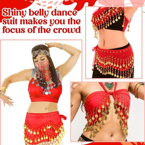 Mepase 1 Set Belly Dancer Outfit Belly Dance Hip Scarf Face Veil with Beads Sequins for Women Halloween Costume Accessory in Saudi Arabia