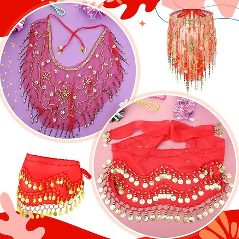 Mepase 1 Set Belly Dancer Outfit Belly Dance Hip Scarf Face Veil with Beads Sequins for Women Halloween Costume Accessory in Saudi Arabia
