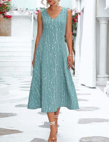 XNC Womens 2 Piece Set Fashion Fresh Plant Print Midi Dress V-Neck Half Sleeve with Jacket A-line Dresses Lounge Outfits in Kuwait