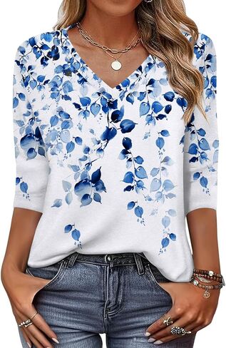 Zeagoo Womens 3/4 Length Sleeve V Neck Tunic Tops Casual Basic T-Shirts Spring Summer Blouse Cute Business Work Tees 2025 in Saudi Arabia
