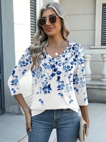 Zeagoo Womens 3/4 Length Sleeve V Neck Tunic Tops Casual Basic T-Shirts Spring Summer Blouse Cute Business Work Tees 2025 in Saudi Arabia