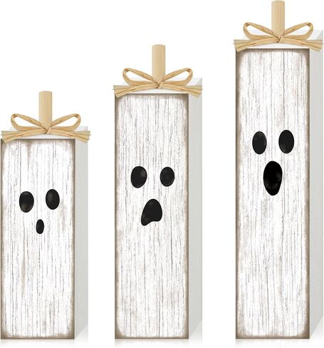 Augisteen 3 PCS Halloween Table Decoration Halloween White Ghost Tiered Tray Decor Cute Wooden Ghosts Tabletop Centerpieces Rustic Wooden Ghost Block Sign for Home Table Decor Shelf Display in Saudi Arabia