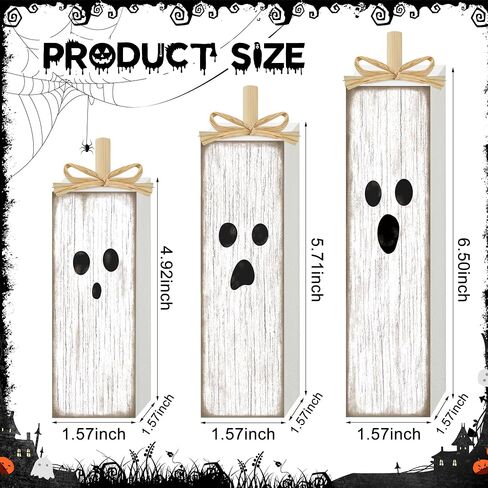 Augisteen 3 PCS Halloween Table Decoration Halloween White Ghost Tiered Tray Decor Cute Wooden Ghosts Tabletop Centerpieces Rustic Wooden Ghost Block Sign for Home Table Decor Shelf Display in Saudi Arabia