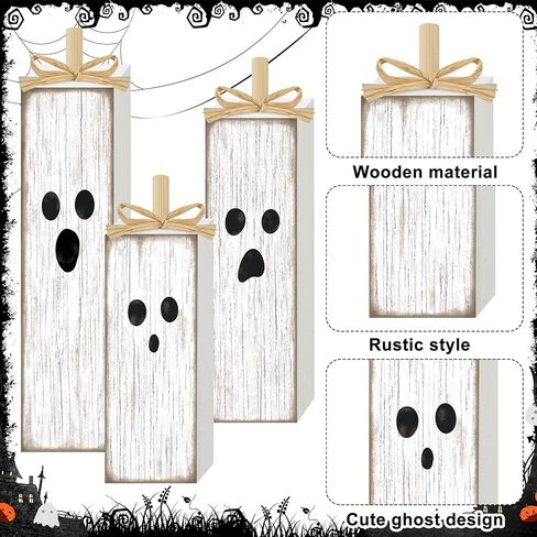 Augisteen 3 PCS Halloween Table Decoration Halloween White Ghost Tiered Tray Decor Cute Wooden Ghosts Tabletop Centerpieces Rustic Wooden Ghost Block Sign for Home Table Decor Shelf Display in Saudi Arabia
