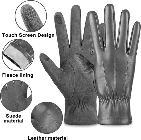 Winter Fashion Leather Gloves for Men, Finger Touchscreen Texting Wool Lined Warm Windproof Suede Driving Gloves in Saudi Arabia