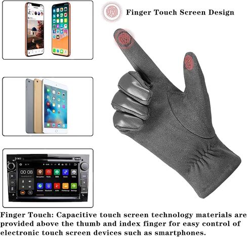 Winter Fashion Leather Gloves for Men, Finger Touchscreen Texting Wool Lined Warm Windproof Suede Driving Gloves in Saudi Arabia