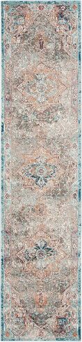 SAFAVIEH Aria Collection Runner Rug - 2' x 6', Beige & Blue, Boho Chic Medallion Distressed Design, Non-Shedding & Easy Care, Ideal for High Traffic Areas in Living Room, Bedroom (ARA119E) in Saudi Arabia