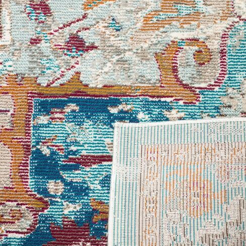 SAFAVIEH Aria Collection Runner Rug - 2' x 6', Beige & Blue, Boho Chic Medallion Distressed Design, Non-Shedding & Easy Care, Ideal for High Traffic Areas in Living Room, Bedroom (ARA119E) in Saudi Arabia